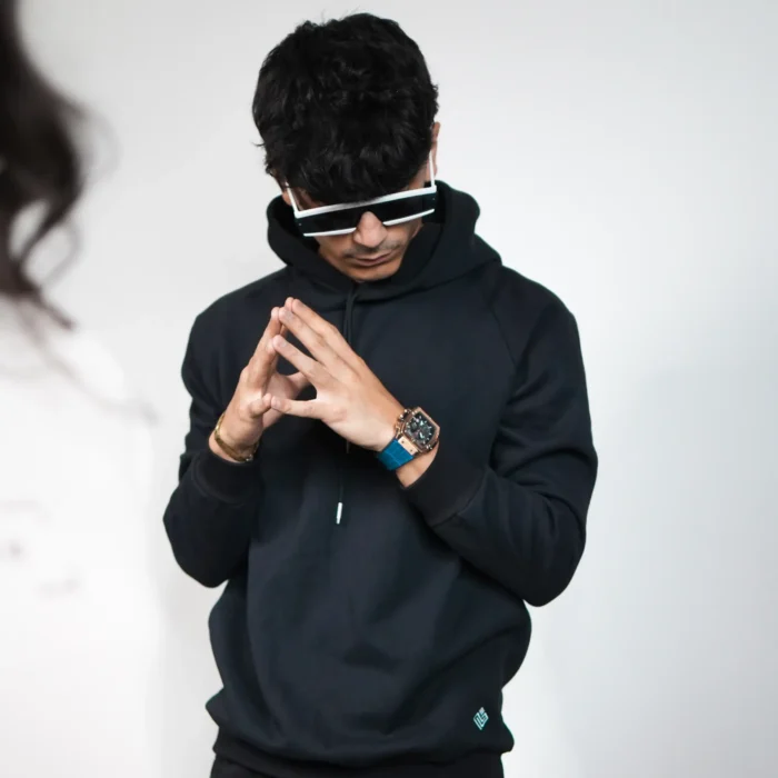 Black Embroidered Fleece Hoodie