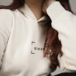 Ivory Embroidered Fleece Hoodie